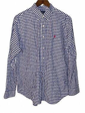 Polo Ralph Lauren Men’s Large Blue White Gingham Button Down Shirt Long Sleeve